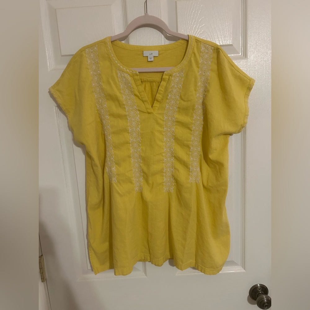 J. Jill Women’s XL Yellow Embroidered Boho V-neck Top